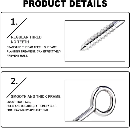 Vista 7 de YGAOHF Pernos de ojo grandes de 5 pulgadas atornillados – 4 ganchos de ojo de acero inoxidable atornillados resistentes, 500 libras de resistencia a