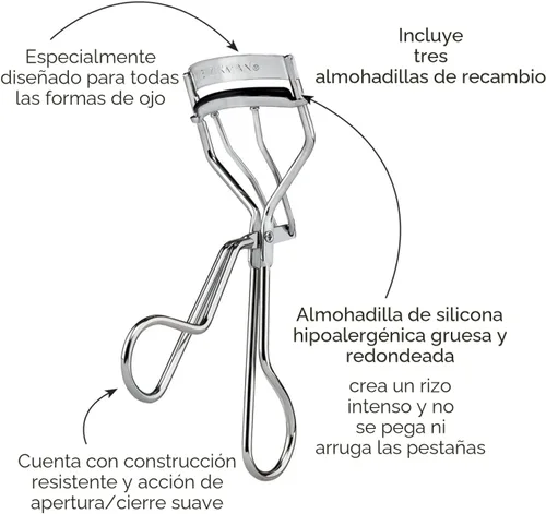 Vista 8 de Tweezerman Rizador de pestañas clásico con almohadillas de recambio - Herramienta de pestañas de maquillaje para todas las formas de ojos