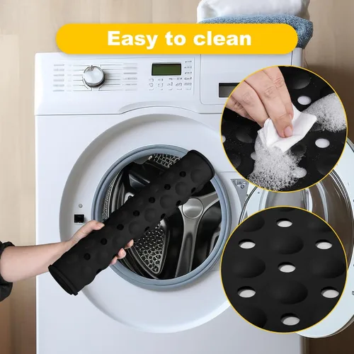 Vista 8 de Tapete de silicona antideslizante para bañera de 36 x 16 pulgadas, con orificios de drenaje y ventosas, tapetes mejorados para bañera y ducha, Negro