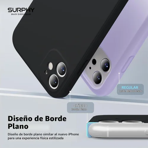 Vista 3 de SURPHY Diseño para iPhone 11 con protección de cámara, diseño delgado de borde recto, funda de silicona líquida para iPhone 11 de 6.1 pulgadas, negro