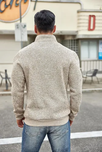 Vista 3 de COOFANDY Sudadera de punto con cremallera de un cuarto para hombre, suéter térmico de punto casual ajustado