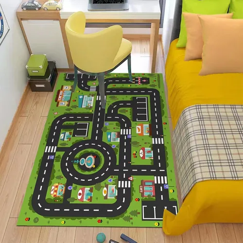 Vista 3 de Alfombra ABC Análoga para Niños, Alfombra de Juego de Sala de Juegos, Alfombra de Juego de Coches, Alfombra de Carretera de la Vida de la Ciudad