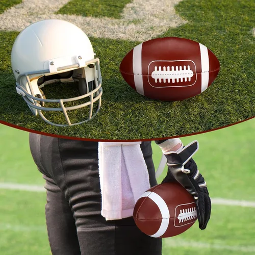 Vista 7 de Pelota de fútbol suave suave de 6 pulgadas, mini fútbol marrón pequeño para jugar en interiores, juego de atrapado, decoración deportiva, accesorios