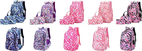 Vista 9 de JiaYou Niña Flor Impreso Primaria Junior High University School Bag Bookbag Mochila, 2# Rosa-3pcs, Viajar