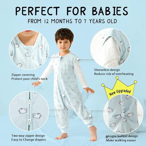 Vista 2 de WONDAY Toddler Sleep Sacks, Sleeveless Sleep Sack with Legs 12M-5T Perro