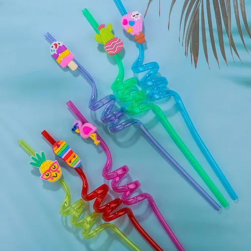 Vista 3 de 24 popotes de verano para niños, suministros de decoración de fiesta en la piscina, recuerdos temáticos de verano para cumpleaños de niños, pajitas