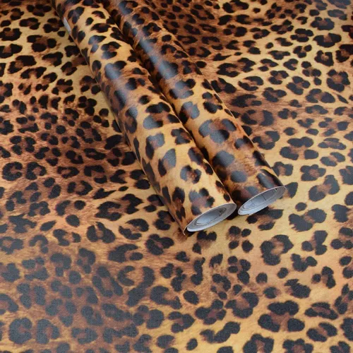 Vista 2 de Vinilo autoadhesivo con estampado de leopardo, papel de contacto para paredes, armarios, cajones, muebles, mesa, escritorio, 17.7 x 117 pulgadas