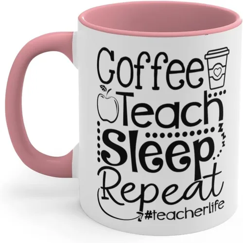 Vista 5 de Teacher Gift, Coffee Teach Sleep Repeat Coffee Mug, Teacher Life, Gift for Teachers, Teacher Appreciation (11 oz All White)