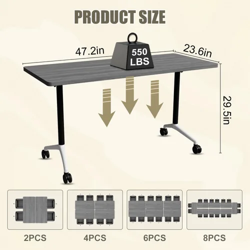 Vista 3 de 4 Pack Folding Conference Tables,47.2" Mobile Training Tables Grey