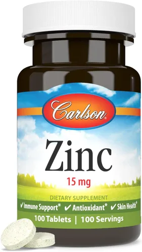Vista 5 de Carlson - Zinc, 15 mg, Suplemento de zinc, gluconato de zinc, apoyo inmunológico y salud de la piel, tabletas de zinc, antioxidante, cápsulas