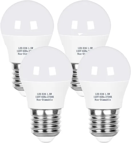Vista 19 de Vgogfly Bombilla de baja potencia de 1.5 W, equivalente a 15 W, 2700 K, blanco suave A15, luz nocturna de base E26 para dormitorio, cuarto de bebé