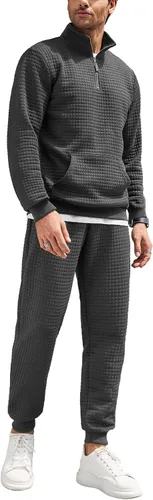 Vista 7 de COOFANDY Conjunto deportivo de 2 piezas para hombre, ajuste relajado, con media cremallera, para correr