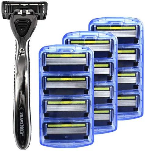 Vista 7 de ShaveMOB Kit de maquinilla de afeitar para hombre de 6 cuchillas (mango de cabeza flexible con 4 repuestos) (sin recortadora) - The Caveman Shaving
