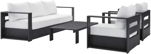 Vista 7 de Modway Tahoe - Juego de 4 piezas de aluminio para patio al aire libre en gris carbón