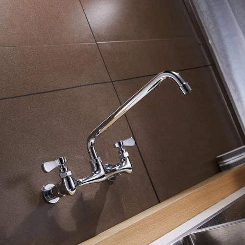 Vista 7 de modelo 4353 - Grifo de montaje en pared, grifo de cocina con boquilla giratoria de 8 pulgadas, cuello de cisne de 8 pulgadas, centro de 2 asas