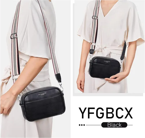 Vista 6 de Bolso cruzado para mujer de cuero genuino con correa ancha bolso de hombro de diseño moderno bolso cruzado con cremallera superior