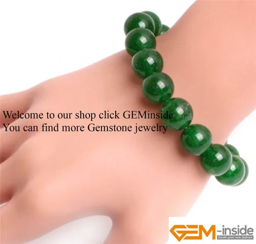 Vista 8 de GEM-Inside - Pulsera de jade verde con cuentas de 0.472 in, hilo elástico, joyería de moda, cuentas sueltas para mujer, 7.5 pulgadas