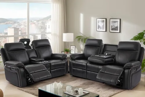 Vista 10 de Sofá Reclinable Eléctrico con Mesa Plegable, Sofá Reclinable Eléctrico de Cuero Transpirable, Sofá Reclinable Loveseat Eléctrico