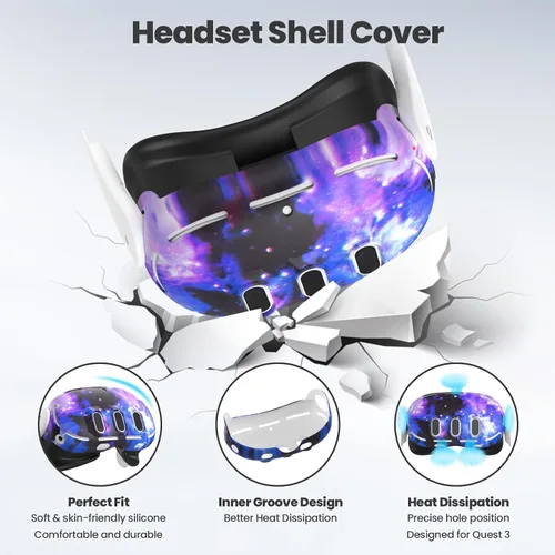 Vista 2 de Compatible with Meta Quest 3 Accessories, VR Silicone Face Cover, VR Shell Cover,Touch Controller Grip Cover,Camera Lens Protector Set Compatible
