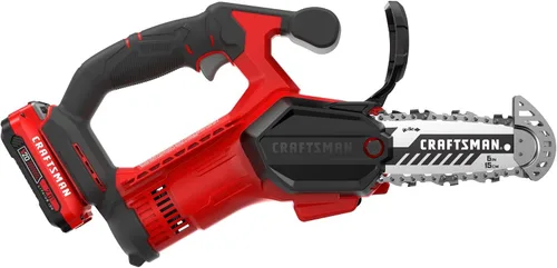 Vista 10 de CRAFTSMAN Sierra de podar, mini motosierra inalámbrica, cadena de 6 pulgadas, motosierra pequeña con batería V20 y cargador incluido (CMCCS320D1)