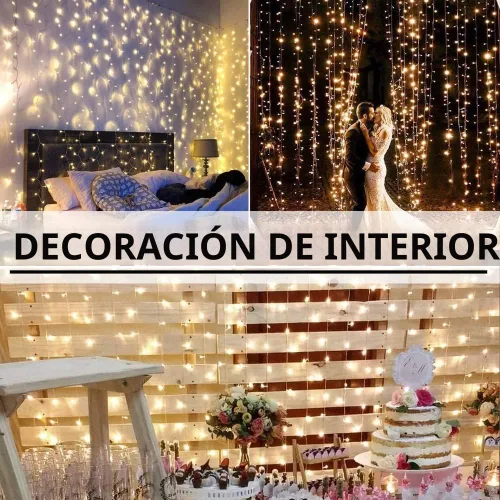 Vista 5 de Solhice Cortina de luces LED para exteriores, 12 x 10 pies, 360 luces LED para colgar en interiores y dormitorios, luz de fondo para decoración