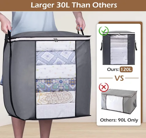 Vista 2 de SLEEPING LAMB Bolsas de almacenamiento de mantas extra grandes de 120 L, contenedores de almacenamiento de ropa transpirables para edredón King