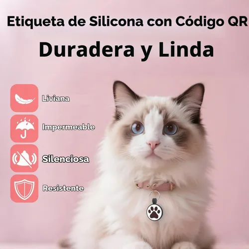 Vista 2 de Etiqueta para gatos con código QR, página de perfil en línea de mascota modificable, múltiples contactos de emergencia, silicona silenciosa, ligera
