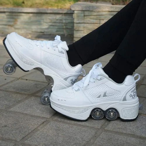 Vista 3 de Patines para mujeres, zapatos con ruedas para niñas, zapatos retráctiles para niños, zapatos de parkour para adultos, patines en línea, patines