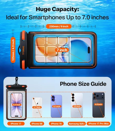 Vista 9 de TORRAS IPX8 impermeable teléfono bolsa flotante, pantalla táctil Funda impermeable para teléfono con cordón, bolsa seca universal, se adapta a