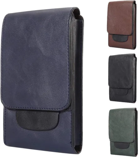 Vista 8 de Bolsa de cuero para teléfono celular, 2 capas de cintura de viaje, cartera para pasaporte con ranura para tarjetas, funda desmontable con gancho