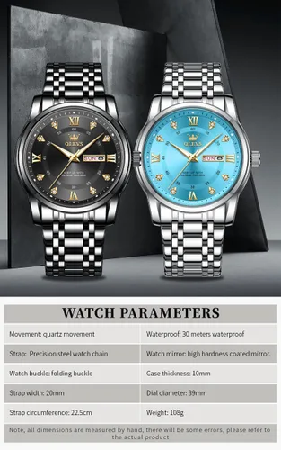 Vista 6 de OLEVS Reloj para hombre clásico vestido de negocios analógico cuarzo acero inoxidable impermeable luminoso fecha diamante hombres reloj de plata
