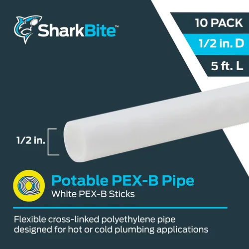 Vista 2 de SharkBite - Tubo de agua flexible PEX-B blanco de 1/2 pulgada x 1.5 metros, hecho en los Estados Unidos, paquete de 10, para fontanería, U860W5