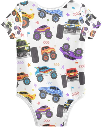 Vista 2 de Pigsaly Lindos monstruos unisex para bebé, auto de carreras, recién nacido, manga corta, overol de verano para niños y niñas, talla 3M
