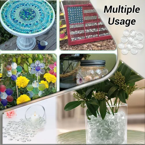 Vista 7 de ARSUK Canicas de vidrio planas, piedras decorativas, cuentas de mosaico, relleno de jarrón, piedras florales, decoración de acuario
