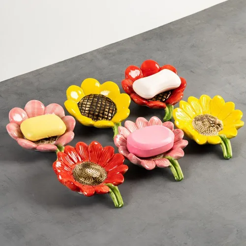 Vista 2 de Sizikato Bandeja de jabón de porcelana para baño, jabonera con forma de girasol