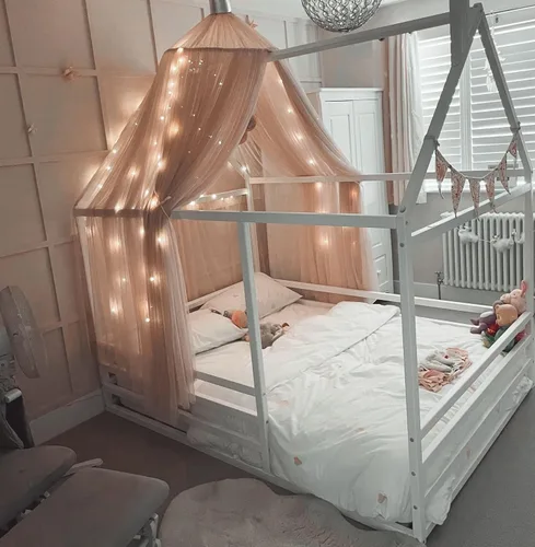 Vista 3 de Cama de casa para niños pequeños con rieles, Cama de piso para niños pequeños, Cama de piso Montessori para niños, Cama junior, Sofá cama para niños