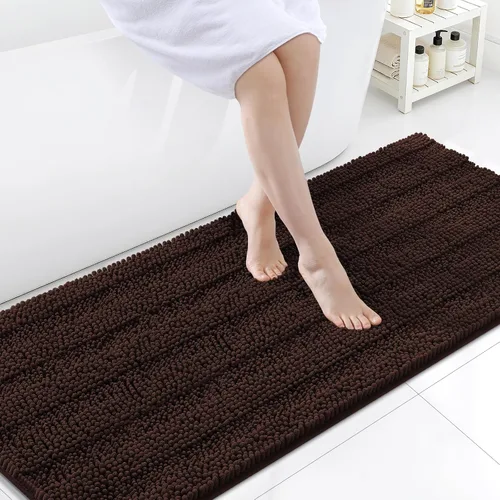 Vista 252 de Grandaily Alfombras de baño de felpilla a rayas de 24 x 16 pulgadas, extra gruesas y suaves, absorbentes, parte trasera de goma, alfombra de ducha