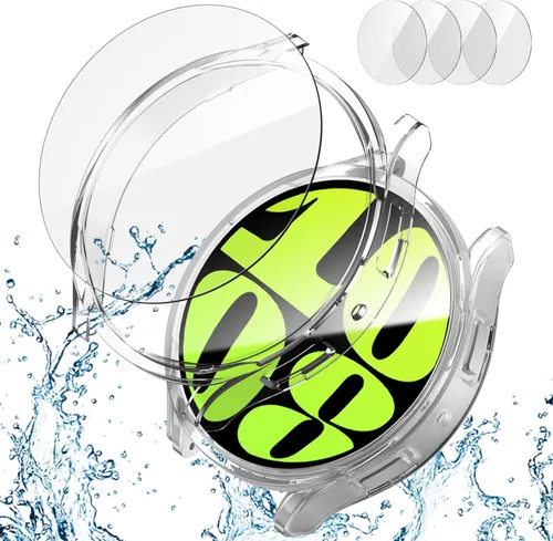 Vista 10 de Paquete de 2 + 4 fundas con protector de pantalla para Samsung Galaxy Watch 6 Classic de 1.693 in, JZK 2 Hard PC Bumper Case + 4 protectores