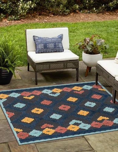 Vista 9 de Unique Loom Belize Outdoor Collection - Alfombra Sarstoon (2 x 8 pies, color marfil/azul claro)