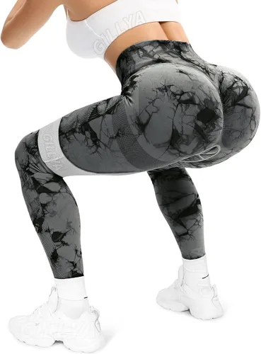 Vista 3 de GILLYA Leggings de levantamiento de glúteos para mujer, sin costuras, teñido anudado, leggings de entrenamiento, gimnasio, cintura alta, pantalones