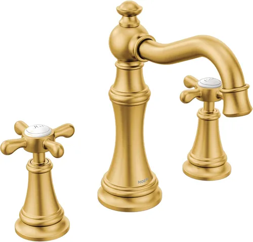 Vista 2 de Moen TS42114BG-9000 Weymouth - Grifo de baño con dos manijas cruzadas y válvula, oro cepillado