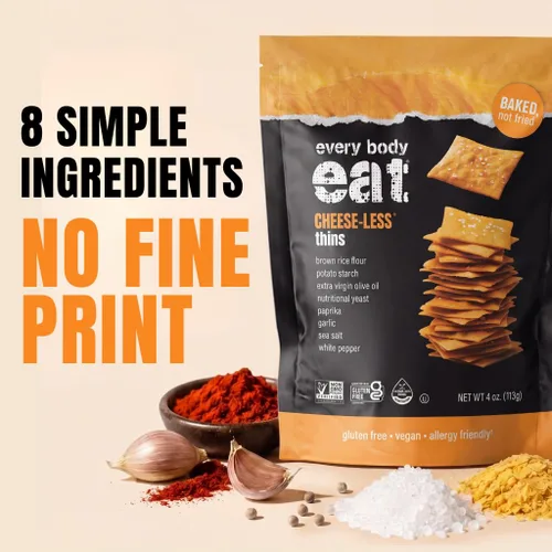 Vista 3 de Every Body Eat Snack Thins, sabor sin queso, vegano, sin gluten y sin lácteos (paquete de 2)