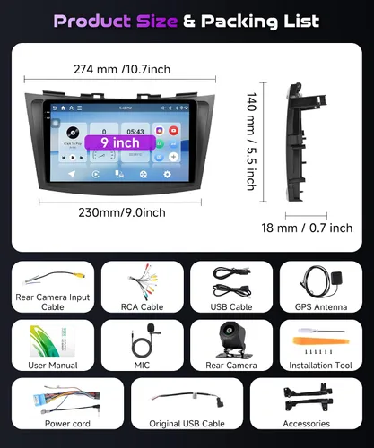 Vista 14 de podofo Radio de coche Android 15 4G+128G para Suzuki Swift 2011-2015
