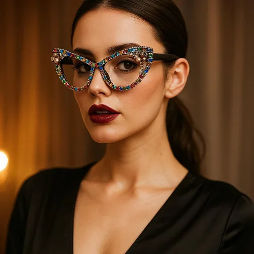 Vista 2 de Gafas de lectura con diamantes de imitación brillantes con marco de diamantes de imitación de ojo de gato