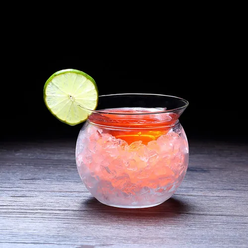 Vista 8 de Juego de 2 vasos de Martini sin tallo de 9 onzas con enfriador, juego de servidor de caviar de vidrio con cuenco de servidor, vaso de cóctel