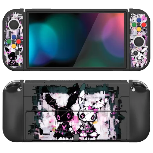 Vista 28 de PlayVital ZealProtect - Funda protectora suave para Nintendo Switch OLED, protector flexible Joycon Grip Cover para Nintendo Switch OLED con tapas