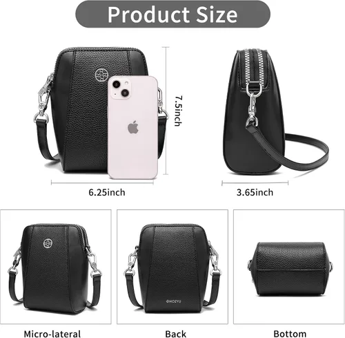 Vista 2 de Bolsas cruzadas para teléfono para mujer, bolso de hombro pequeño de cuero y bolsos de mano, bolsos de hombro para mujer, bolsas con doble cremallera