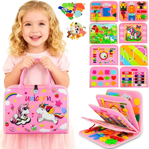 Vista 8 de Tablero Montessori para niños pequeños de 1 a 3 años, regalos de cumpleaños para niños, tablero educativo Montessori para libros ocupados