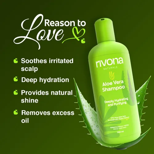 Vista 4 de RIVONA NATURALS Champú hidratante de aloe vera 99% puro con neem para cabello dañado, seco y encrespado, orgánico, natural, vegano, sin sulfato