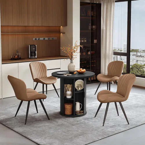 Vista 120 de Miereirl Moderno juego de comedor de 5 piezas para mesa redonda de madera de 4,31.5 pulgadas con estante de almacenamiento semiabierto y puerta